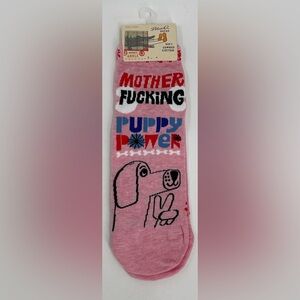 Blue Q “Mother F*cking Puppy Power” Crew Socks Pink Women's Sz 5-10 Flowers NWT